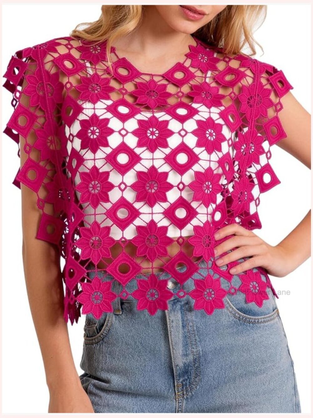 Hollow Out Floral Lace Vest Crochet Coverup Summer Crop Blouse